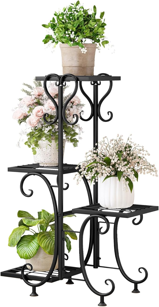 Plant Stand Indoor Outdoor Shelf 4Tier Metal Holder Pot Rack Multiple Plants by INGIORDAR