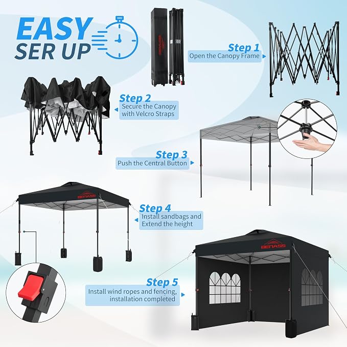 10x10 Pop Up Canopy with Sidewalls, Easy Up Canopy Tent, Heavy Duty Tents - Image 5