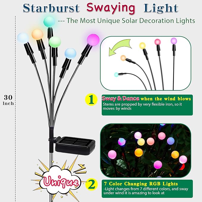 TONULAX Solar Garden Lights, Starburst Swaying When Wind Blows, Solar Lights - Image 2