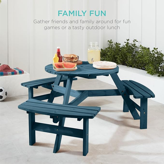 Best Choice Products 6-Person Circular Outdoor Wooden Picnic Table - Image 7