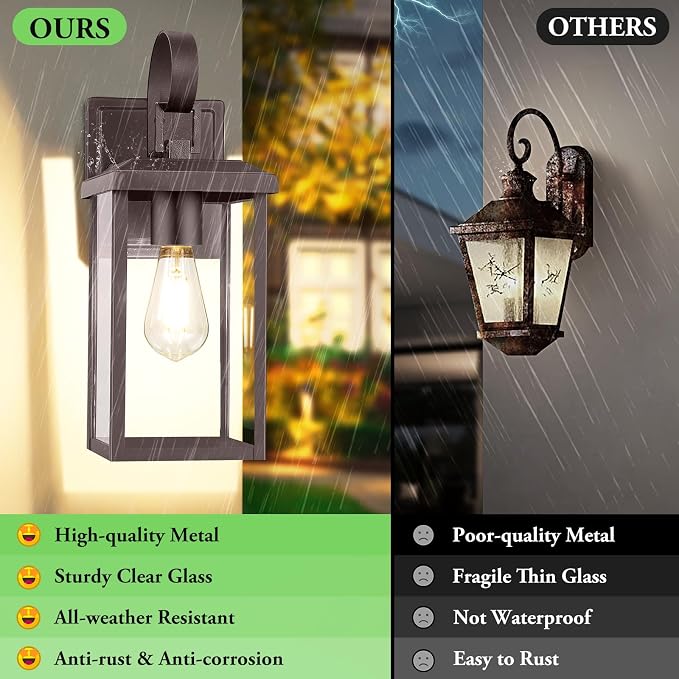 BesLowe 2-Pack Outdoor Wall Light Fixtures, Waterproof Porch Lights Outdoor - Image 3
