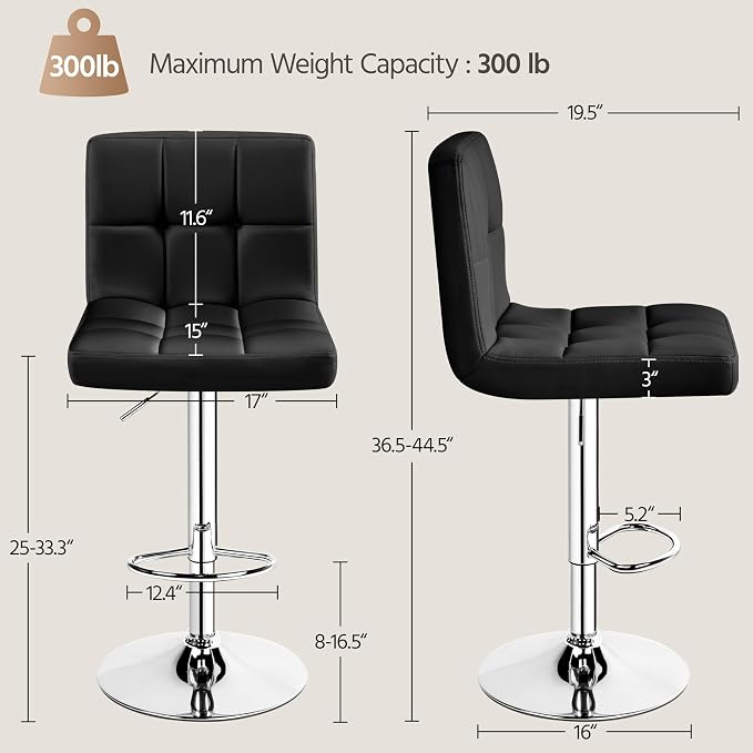 Yaheetech Single Bar Stool, Adjustable PU Leather Swivel Barstools, Modern - Image 3