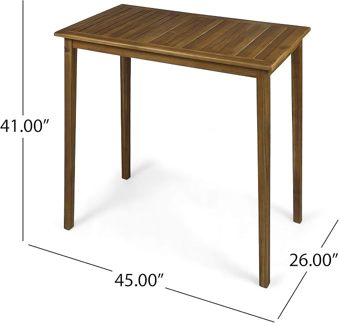 Polaris Outdoor Minimalist Acacia Wood Rectangle Bar Table - Image 3