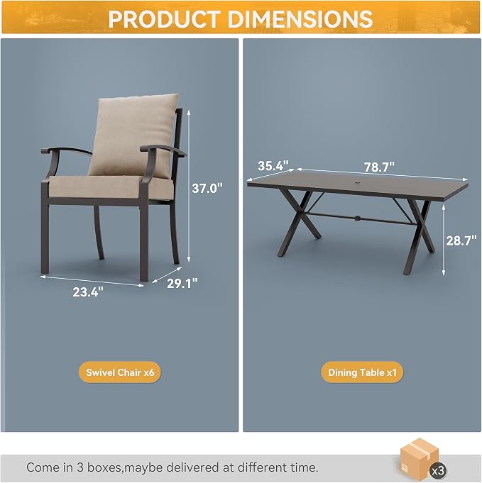 ALAULM 7-Piece Patio Dining Table and Chairs Outdoor Dining Set - Image 5