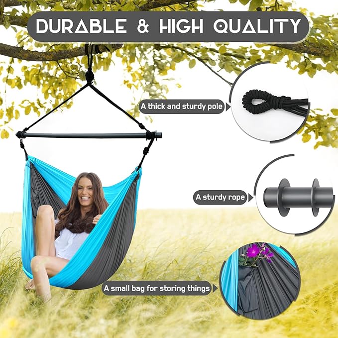 Hammock Chair, Hanging Chair for Outdoor Indoor, Large Lightweight Swing Chair - Image 6