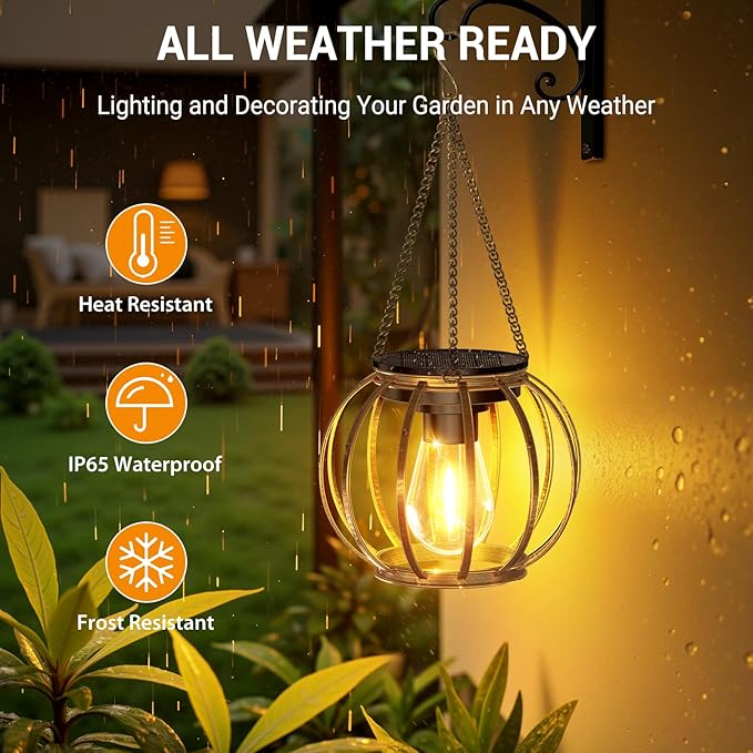 KOOPER Solar Lanterns Outdoor Waterproof, Upgraded Bronze Metal Hanging Solar - Image 2