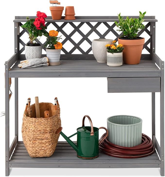 Best Choice Products Outdoor Garden Potting Bench, Wooden Workstation Table by BestChoiceProducts