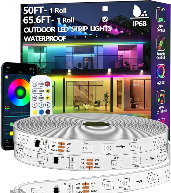 65.6FT Outdoor LED Strip Light Waterproof, IP68 Outside RGB+IC Light Strip by httpsmp