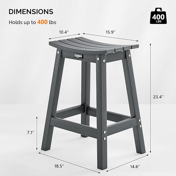 VINGLI 24 Inch Outdoor Bar Stools Set of 4, HDPE Weather Resistance Counter - Image 3