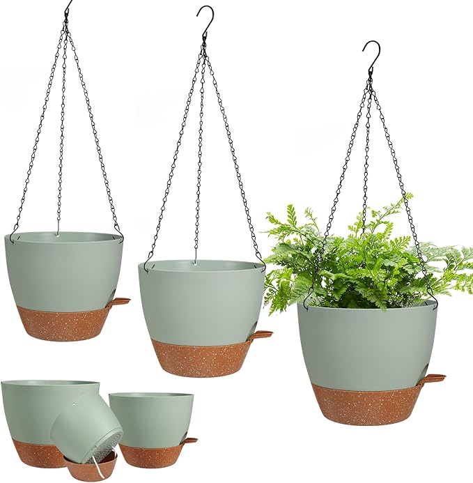 3 Pack Hanging Planter Indoor Outdoor Flower Pots 7/6.5/5 Inch, Self-Watering by Lucieblessdesign