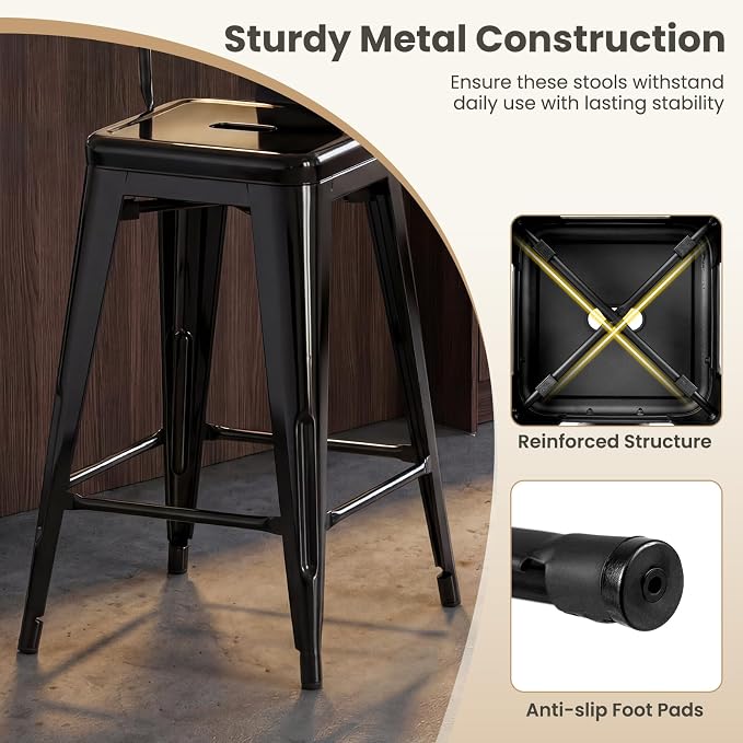 COSTWAY 24'' Metal Bar stools Set of 4, - Image 5