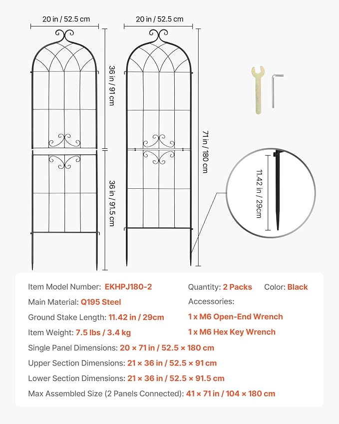 VEVOR Garden Trellis, 71 x 20 inch Rose Trellis, 2 Packs Garden Flower Rose - Image 7