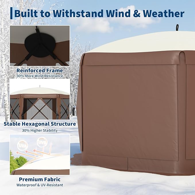 13x13FT 6-Sided Pop Up Gazebo Tent，One-Push Setup Canopy Tent - Image 2