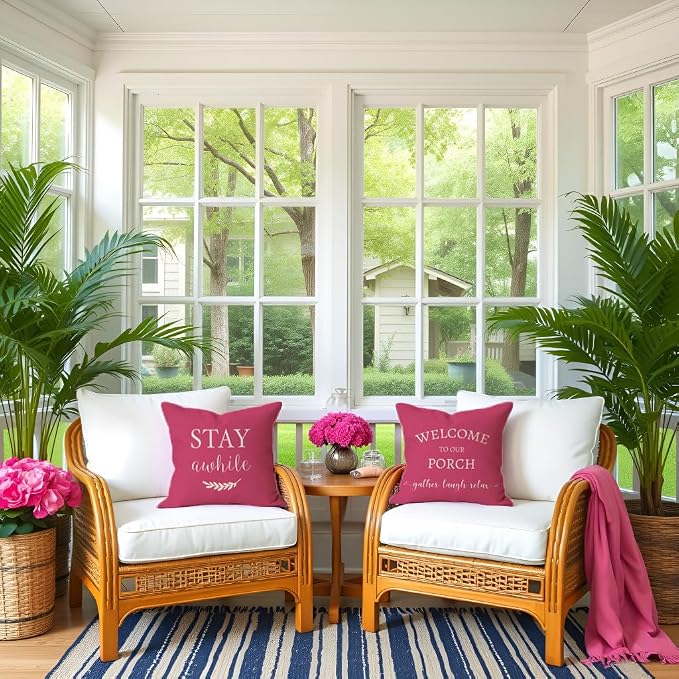 PANDICORN Welcome to Our Porch Stay Awhile Outdoor Decorative Throw Pillow - Image 3