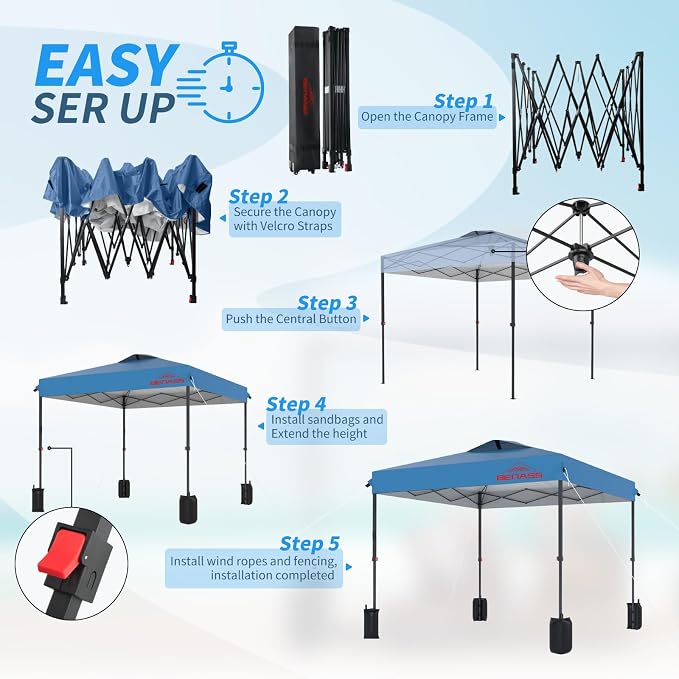 10x10 Pop Up Canopy, Easy Up Canopy Tent, Heavy Duty Tents - Image 4
