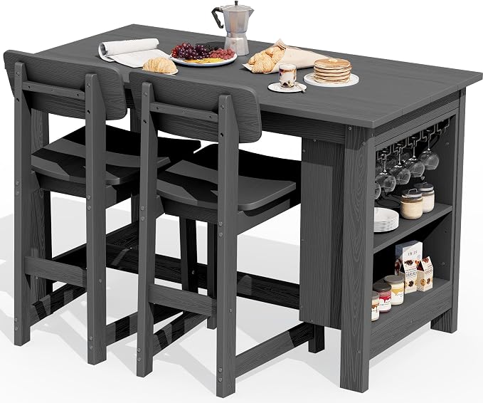 SERWALL 3-Piece Outdoor Counter Height Bar Set, HDPE Patio Bar Table - Image 2