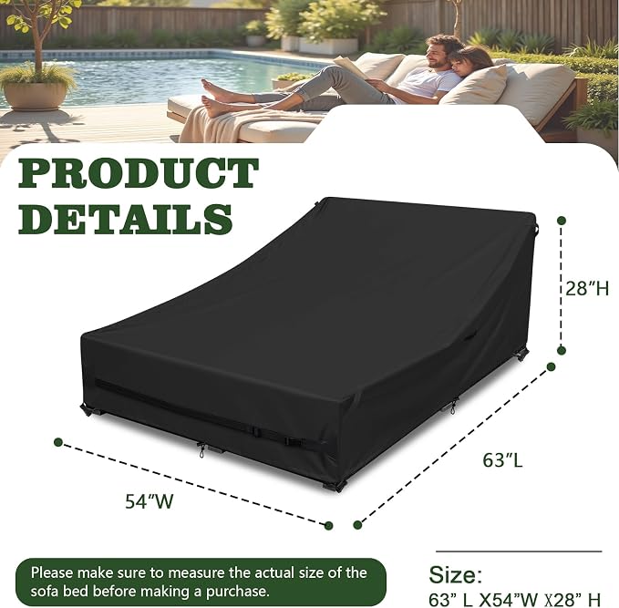 Outdoor Daybed Cover Heavy Duty 600D Weather-Resistant Waterproof Patio Sunbed - Image 2