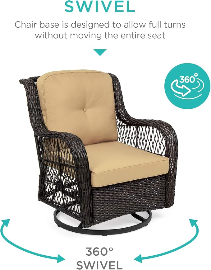 Best Choice Products 3-Piece Outdoor Wicker Patio Bistro Set w/ 2 360-Degree - Image 2
