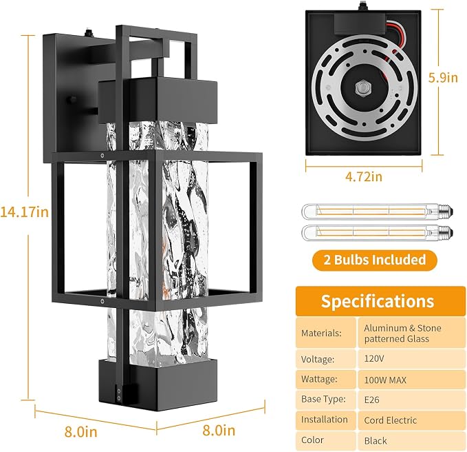 Hotsonic 2 Pack Dusk to Dawn Outdoor Porch Light Fixtures Wall Mount, - Image 6
