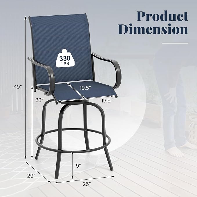Giantex Set of 2 Swivel Outdoor Bar Stools, All-Weather Bar Height Patio Chairs - Image 5
