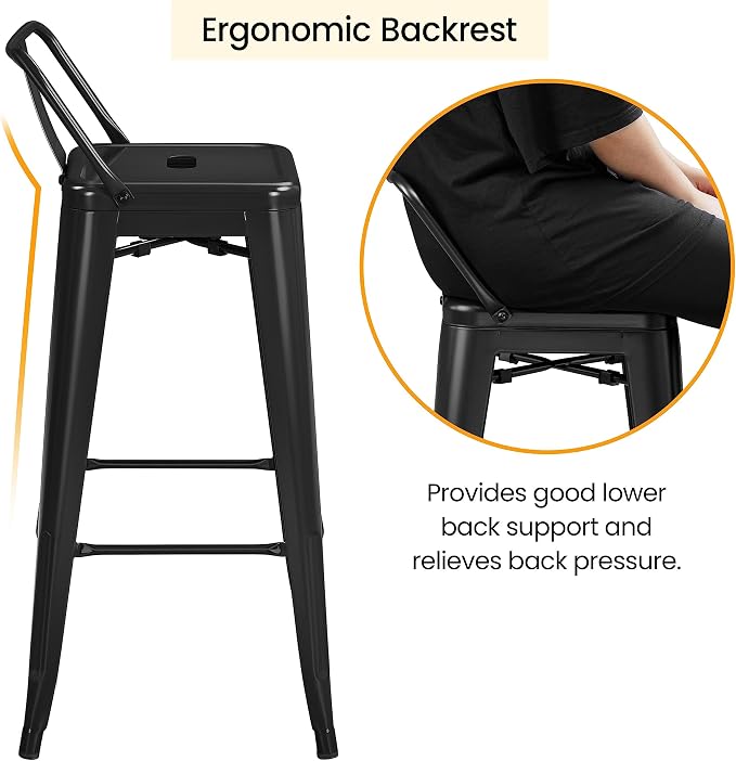 Yaheetech Bar Stools Set of 4, Metal Counter Height Chairs, 30 Inch Industrial - Image 6