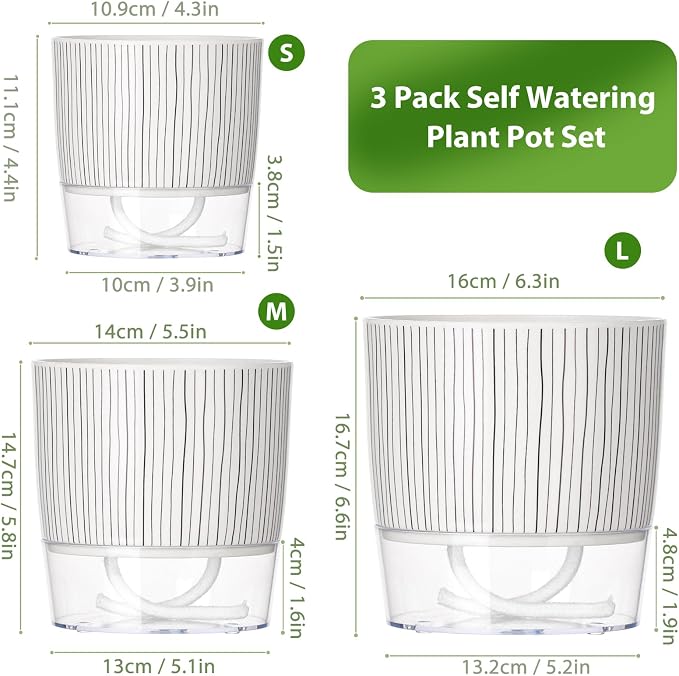 3 Pack Self Watering Pots for Indoor Plants, 4+5.5+6.3 Inch Self Watering Plant - Image 2