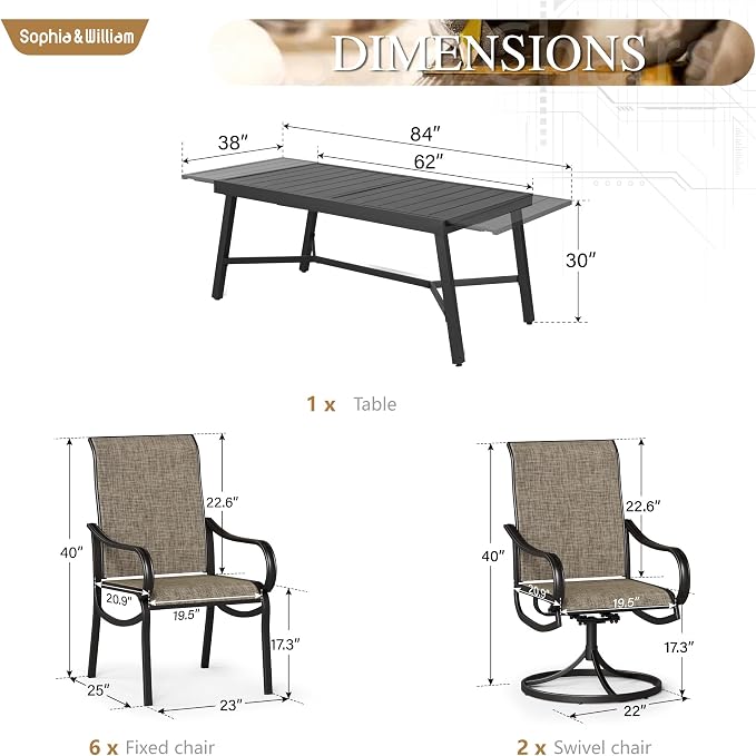 Sophia & William Patio Dining Set Outdoor Dining Set Patio Table and Chairs Set - Image 7
