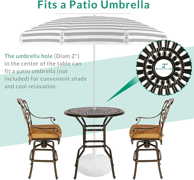 VIVIJASON 3-Piece Patio Swivel Bar Stools Set, All Weather Cast Aluminum - Image 5
