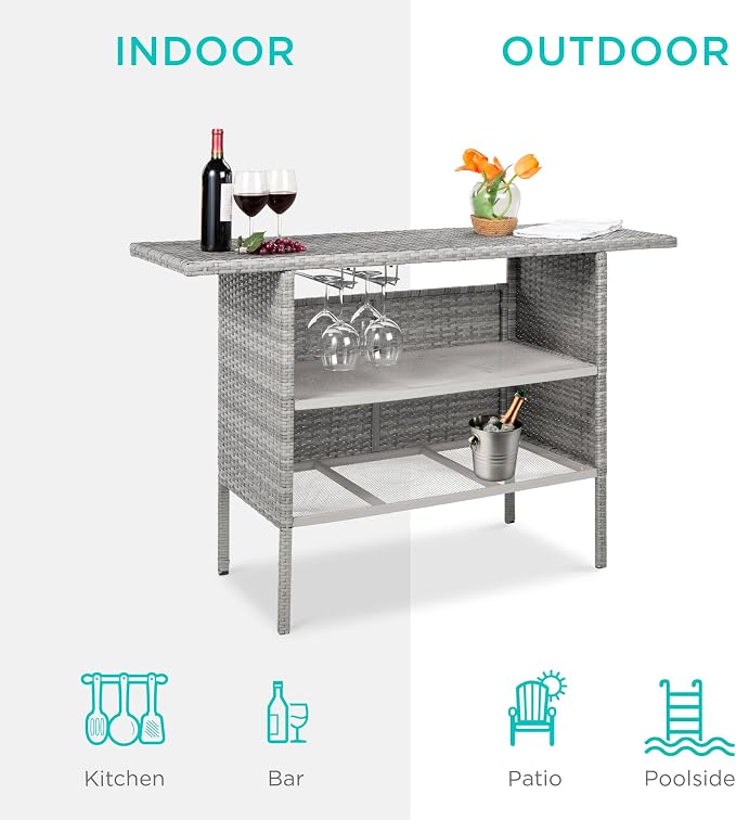 Best Choice Products Outdoor Patio Wicker Bar Counter Table Backyard Furniture - Image 4