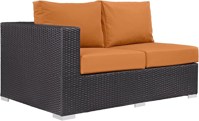 Modway Convene Wicker Rattan Outdoor Patio Left Arm Loveseat in Espresso Orange by Modway
