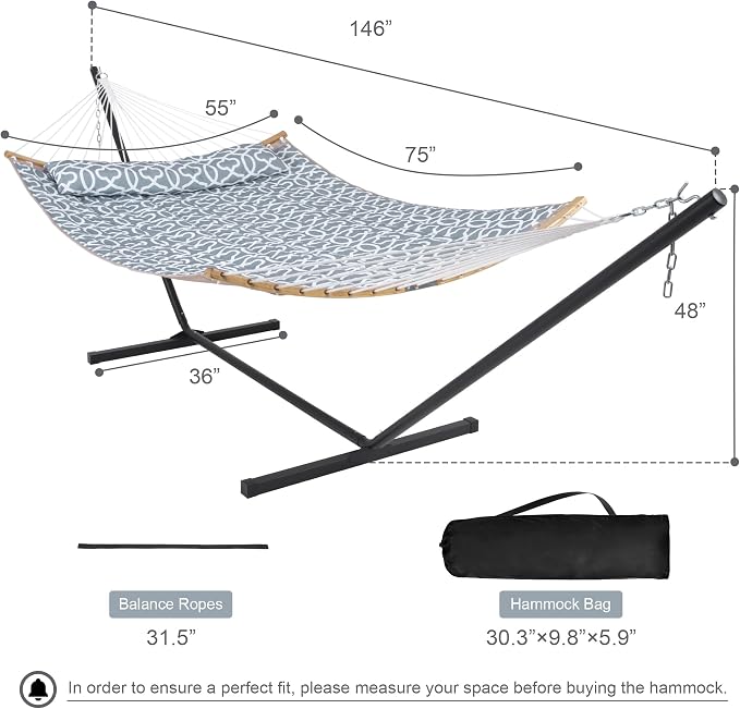 Double Hammock with Stand Included, Portable Hammock with Curved Spreader Bar - Image 6