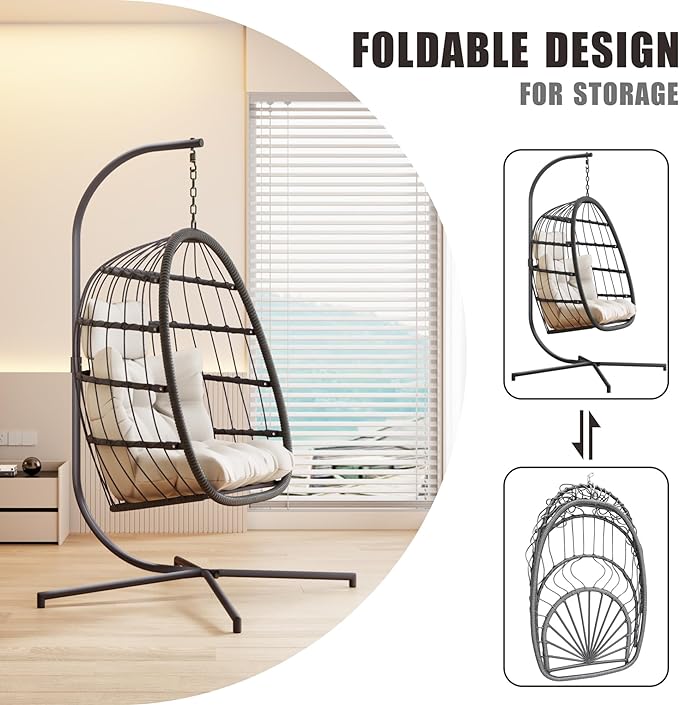 HWB Hanging Egg Chair with Stand, Swing Hammock Chair with Cushion - Image 5