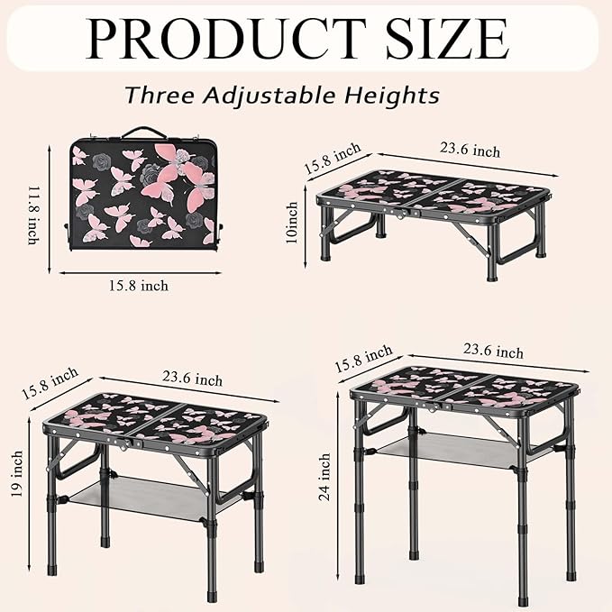 Small Camping Table, Vintage French Butterflies Pattern Folding Table, - Image 3