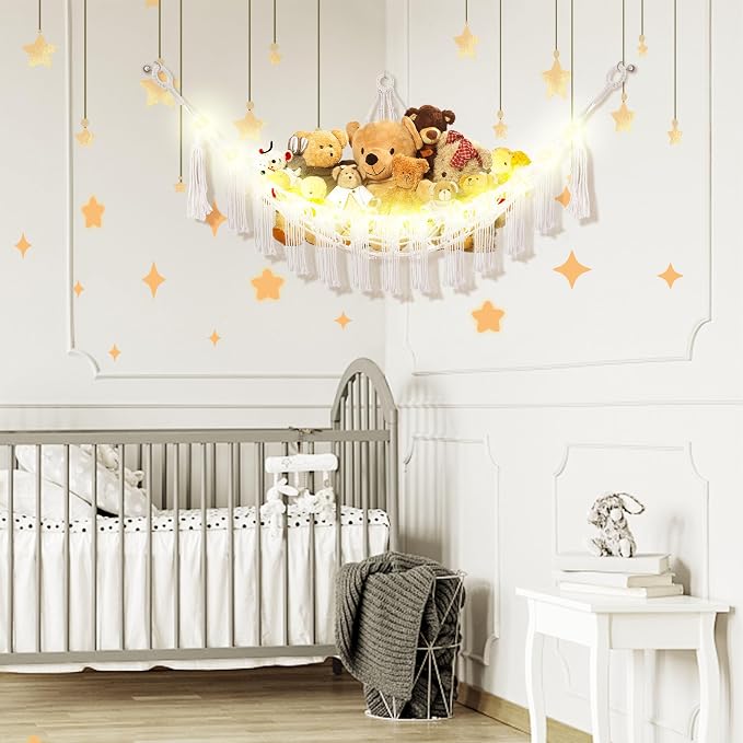 Stuffed Animal Hammock with LED Light, Large Stuffed Animals Storage Corner - Image 2