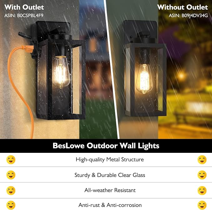 BesLowe 2-Pack Porch Lights Outdoor - Image 3