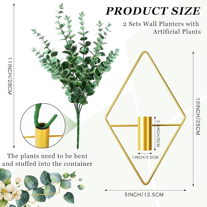 2 Pieces Gold Wall Decor Hanging Planters - Image 2
