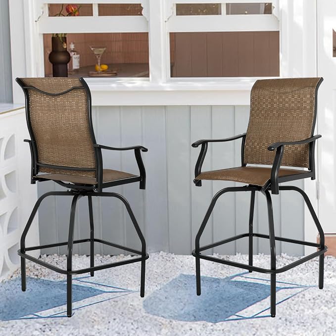 LEVELEVE Patio Bar Set 4pcs Swivel Bar Stools Outdoor Bistro Textilene - Image 6