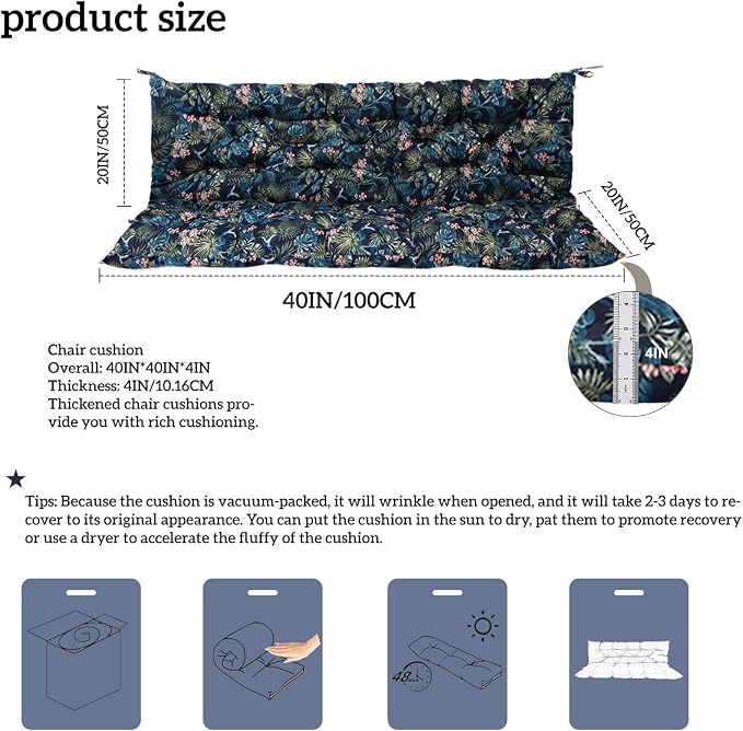 Outside Benches Cushion with Backrest, Thicken Waterproof Swing Cushions 2/3 - Image 3
