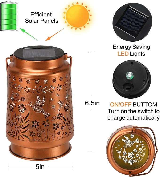 Hummingbird Solar Lanterns Outdoor Waterproof Garden Decor, Metal LED Garden - Image 4