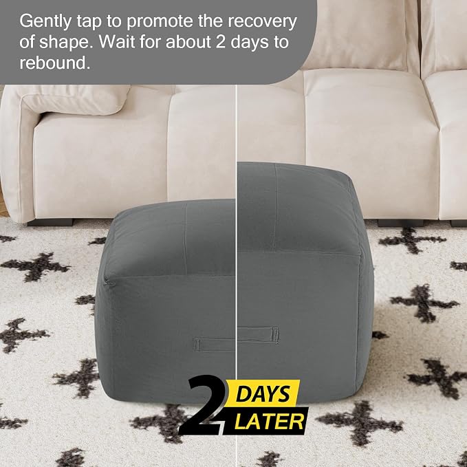 MeMoreCool Square Stuffed Pouf Ottoman Foot Rest, Floor Pouf Foot Stool - Image 8