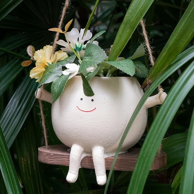 2 Pcs Swing Hanging Planters for Indoor Plants Swinging Plant Pot Face Hanging - Image 5