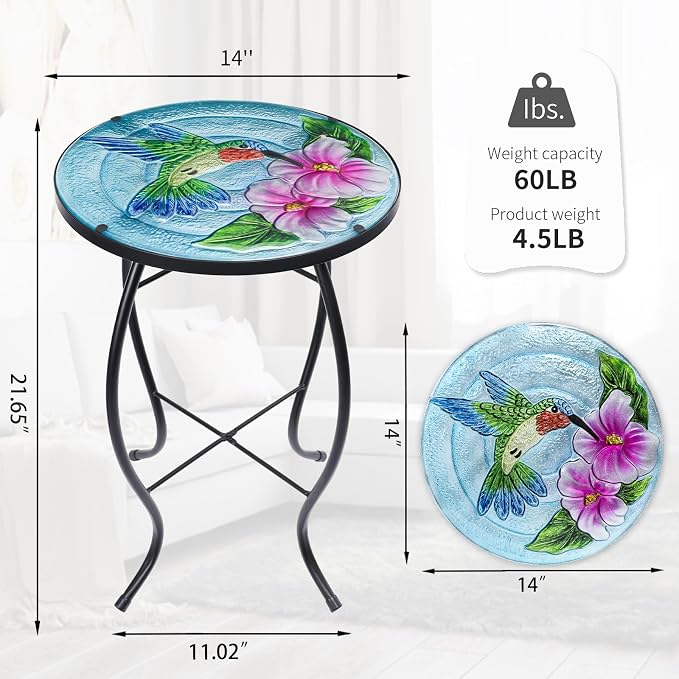 VCUTEKA Patio Side Table Outdoor Accent Table Small Mosaic Table Coffee Table - Image 3