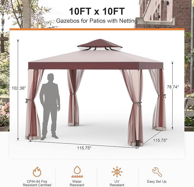Patio Gazebo Tent Outdoor Canopy Shelter 10'x10' - Image 3