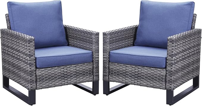 Belord Oversize Patio Chairs Set of 2 Outdoor Wicker Dining Chairs, All-Weather - Image 6