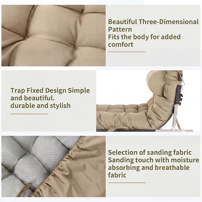 Tudomro 2 Pcs Light Camel 66'' Outdoor Chaise Lounge Cushion Waterproof Patio - Image 4