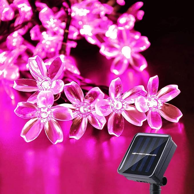 Solar String Lights, 50 LED Waterproof Outdoor Pink Flower Solar Lights by Luforu