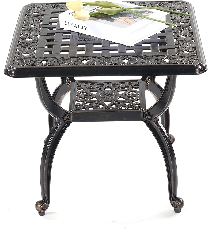 Mandolin Outdoor Patio, Rust -Resistant Cast Aluminum Side Table, Weather - Image 7
