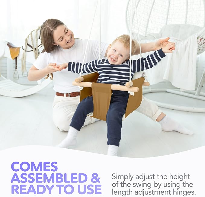 CaTeam - Canvas Baby Swing Chair, Wooden Hanging Seat - Image 7