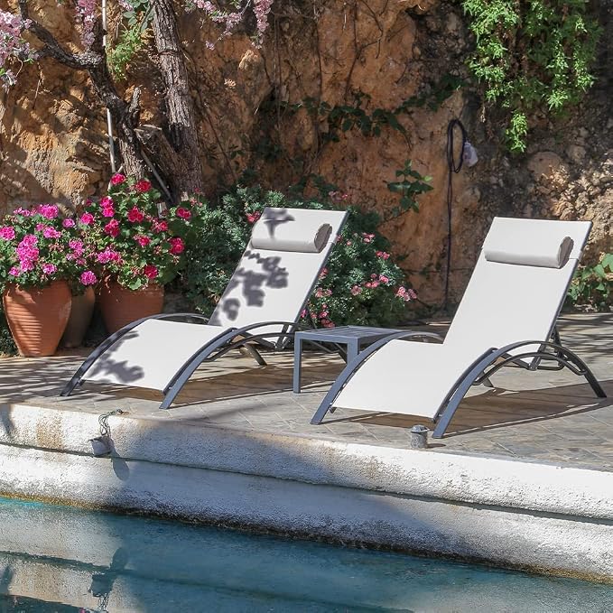 PURPLE LEAF Patio Chaise Lounge Set of 3 Outdoor Lounge Chair Beach Pool - Image 9