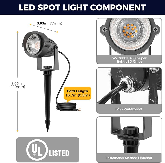 L LOHAS LED 5W Low Voltage Landscape Lighting, Christmas Outdoor Spot Lights - Image 4